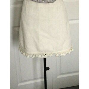 Moon River Ivory Knitted Mini Skirt With Tassel Trim Sz (L)